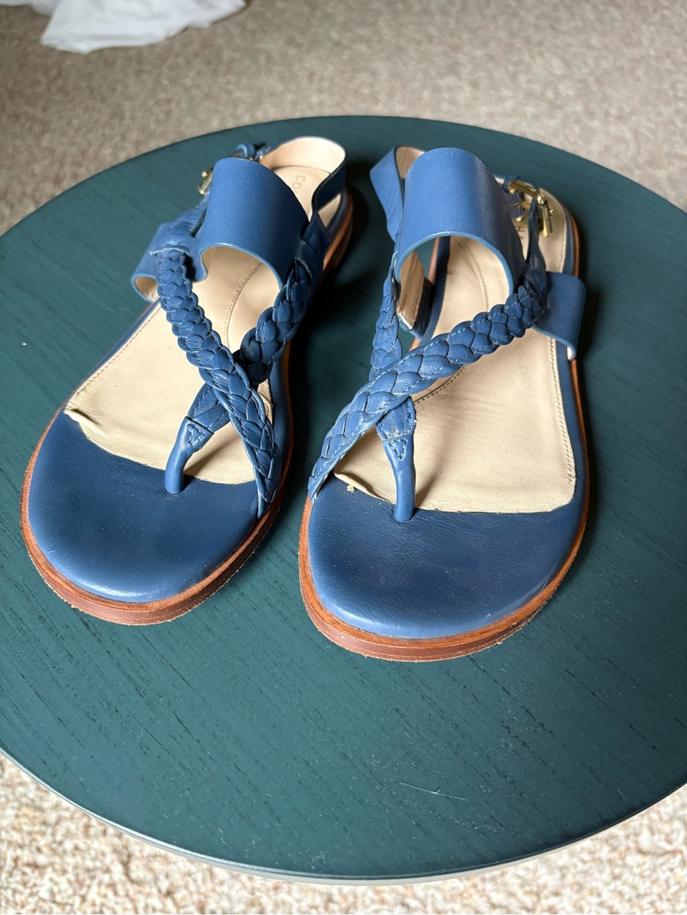 Cole Haan Blue Braided Leather Thong Sandals